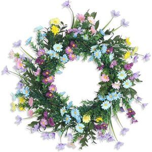 Kmise 20" Wreaths for Front Door, Artificial Colorful Flower Wreath with Daisy